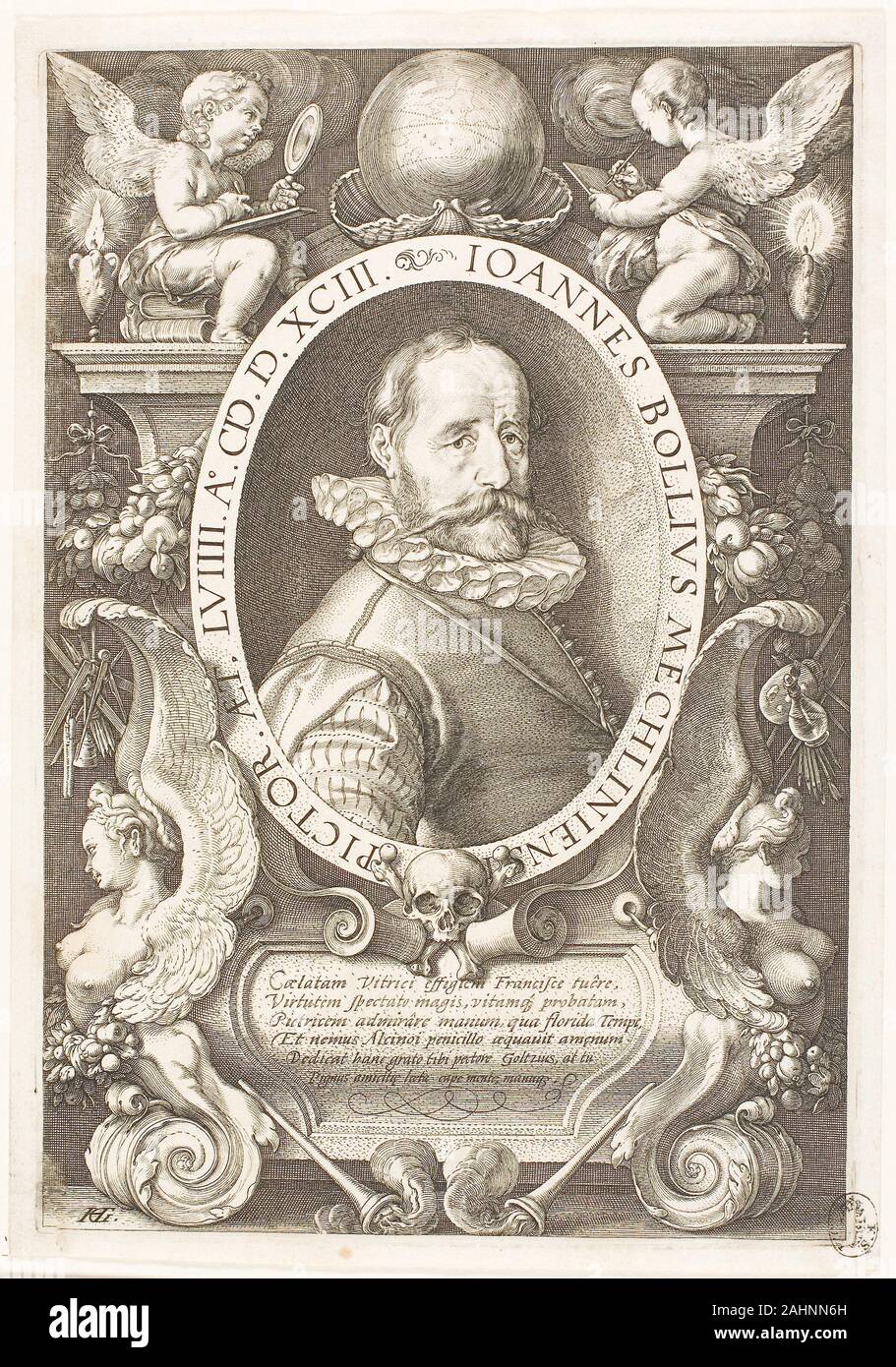 Hendrick Goltzius. Bol, Hans (1534-1593) Maler von Malines, ab 1591 in Amsterdam. 1593. Niederlande. Gravur in Schwarz auf Elfenbein Bütten Stockfoto