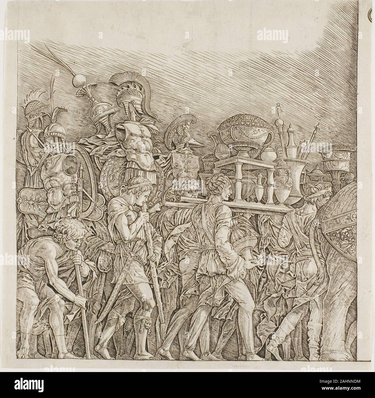 Schule von Andrea Mantegna. Triumph Caesars Soldaten Trophäen. 1490 - 1500. Italien. Gravur in Schwarz auf dem Papier Stockfoto