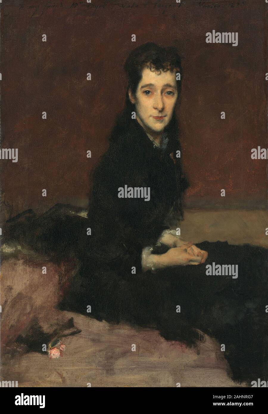 John Singer Sargent. Frau Charles Gifford Dyer (Maria Anthony). 1880. In den Vereinigten Staaten. Öl auf Leinwand der Sitter und ihrem Ehemann, dem Maler Charles Gifford Dyer, waren Teil eines ausgebürgerten Gemeinschaft amerikanischer Künstler, die dort lebten und in Europa im späten 19. Jahrhundert arbeitete. John Singer Sargent gemalt dieses Portrait während seiner ersten längeren Aufenthalt in Venedig als professioneller Künstler. Anstelle einer formalen Kommission, die Arbeit, die wahrscheinlich als Souvenir von Freundschaft und gemeinsamer Erfahrungen. Der relativ geringe Umfang und der Hintergrund thin, schnelle brushwork deuten darauf hin, dass Sargent die kann abgeschlossen Stockfoto