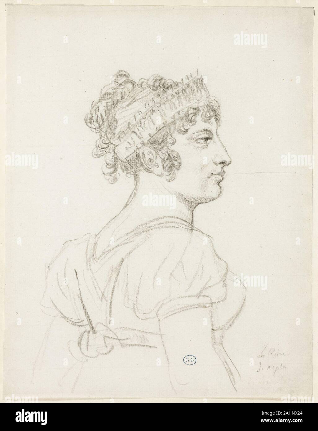 Jacques Louis David. Büste von Caroline Bonaparte, Prinzessin Murat, Königin von Neapel. 1805 - 1815. Frankreich. Holzkohle auf Off-white Bütten, Trinkgeld auf Creme webte Papier Stockfoto