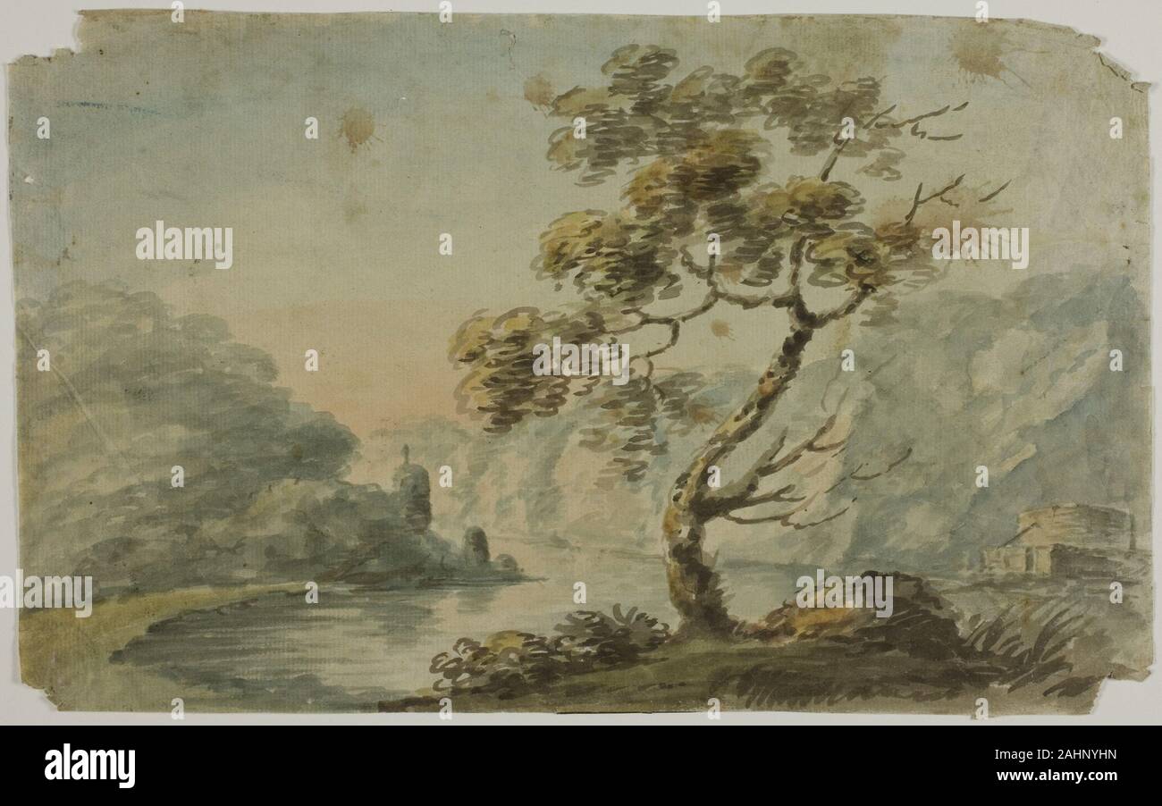 Nicholas Pocock. Windgepeitschten Landschaft. 1734 - 1821. England. Aquarell auf Bütten Creme Stockfoto