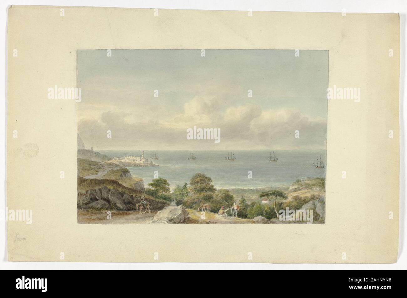 Nicholas Pocock. Mediterrane Meereslandschaft mit Port. 1760 - 1821. England. Aquarell, über Spuren von Graphit, auf Creme webte Papier Stockfoto