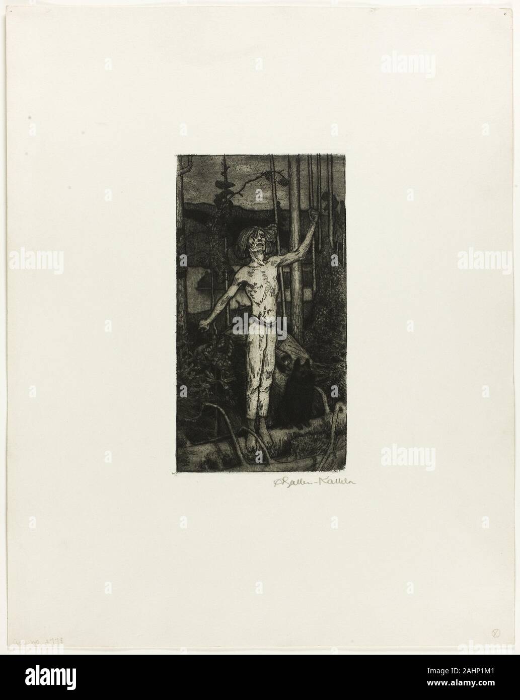 Axli Gallen-Kallela. Kullervo Fluchen. 1896. Finnland. Ätzen in Schwarz auf Creme webte Papier Stockfoto