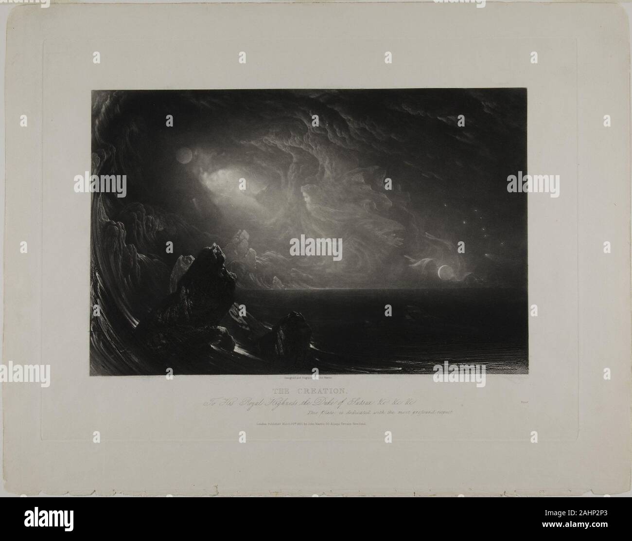 John Martin. Die Erstellung von Illustrationen der Bibel. 1831. England. Schabkunst in Schwarz auf Elfenbein webte Papier Stockfoto