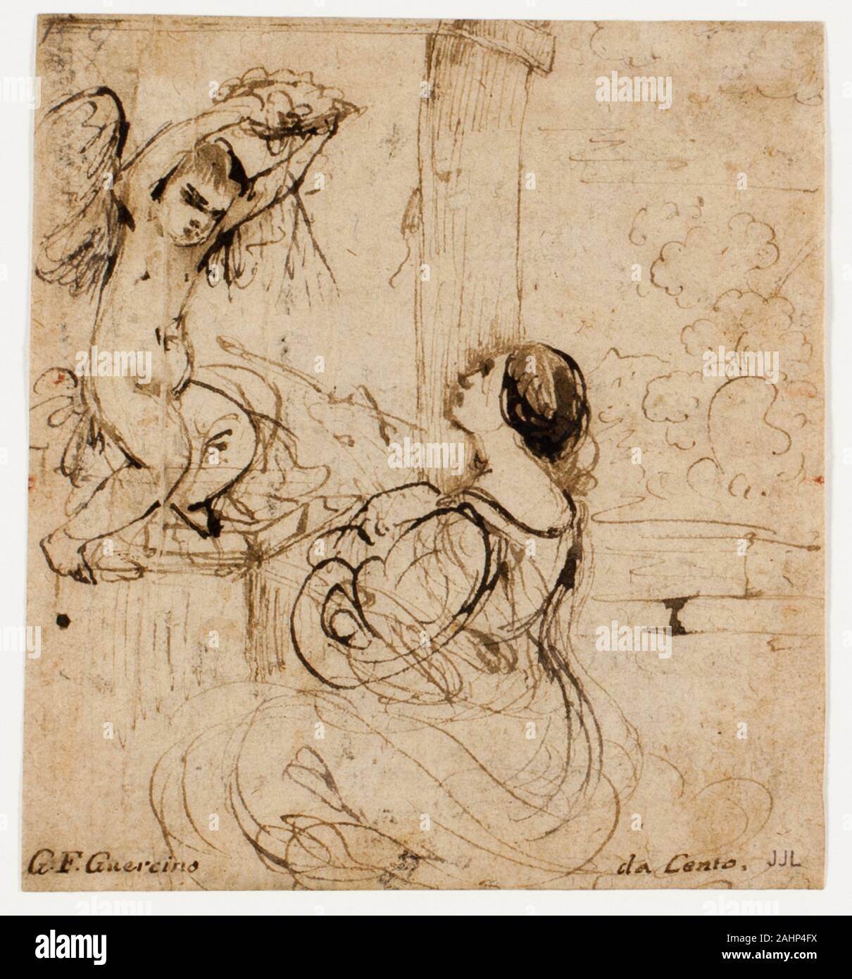 Guercino. Frau mit Putto. 1591 - 1666. Italien. Pen Waschen an den cremefarbenen Papier Stockfoto