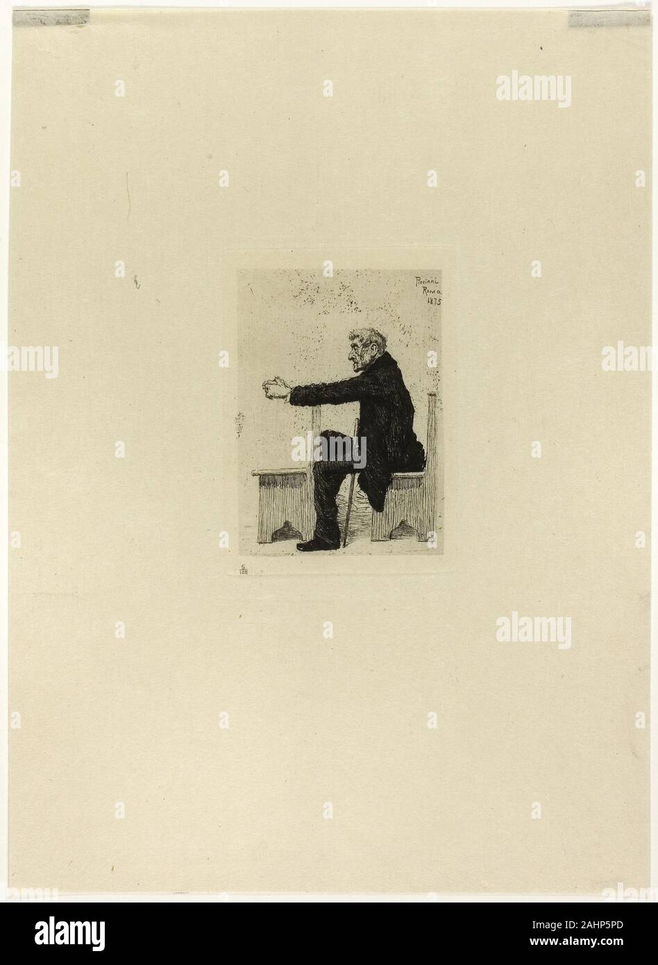 Antonio Piccini. Alte Menschen in der Kirche. 1875. Italien. Ätzen in Schwarz, mit grauen Platte Ton, auf Papier Stockfoto