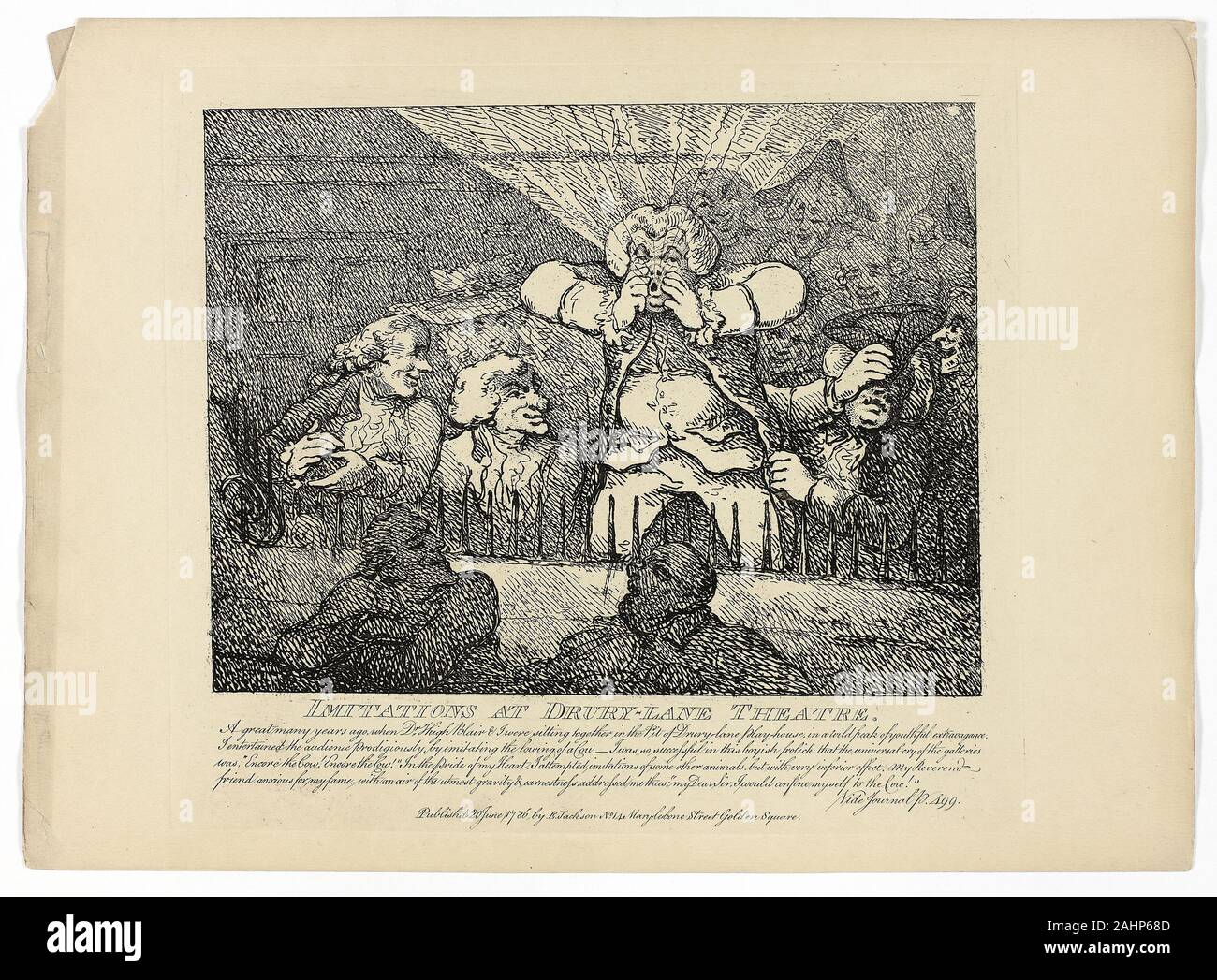 Thomas Rowlandson. Nachahmungen und Drury-Lane Theater, von Boswell's Tour der Hebriden. 1786. England. Radierung auf Papier Stockfoto