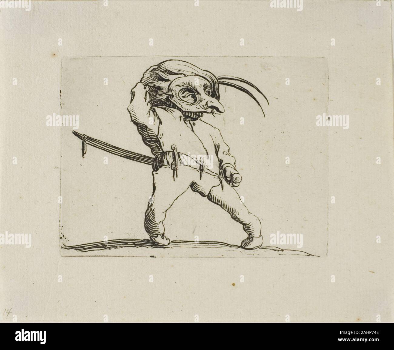 Jacques Callot. Der maskierte Mann mit verdrehten Beinen, von Varie Abbildung Gobbi. 1616. Frankreich. Radierung auf Papier Stockfoto