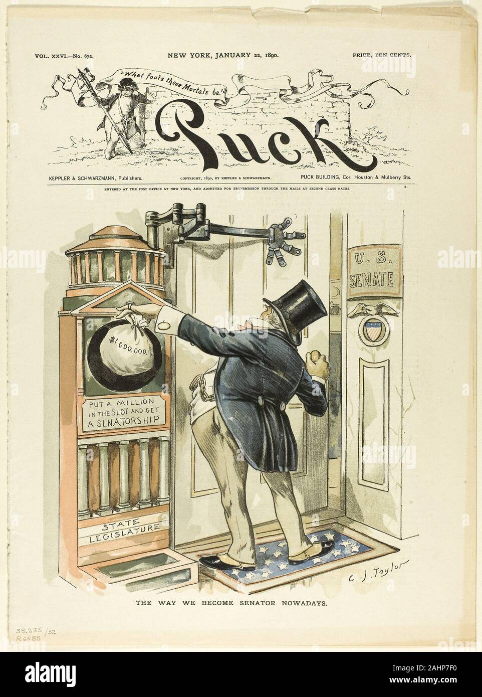 C. Jay Taylor. Die Art und Weise werden wir Senatoren heute, von Puck. 1890. In den Vereinigten Staaten. Farblithographie auf Zeitungspapier Stockfoto