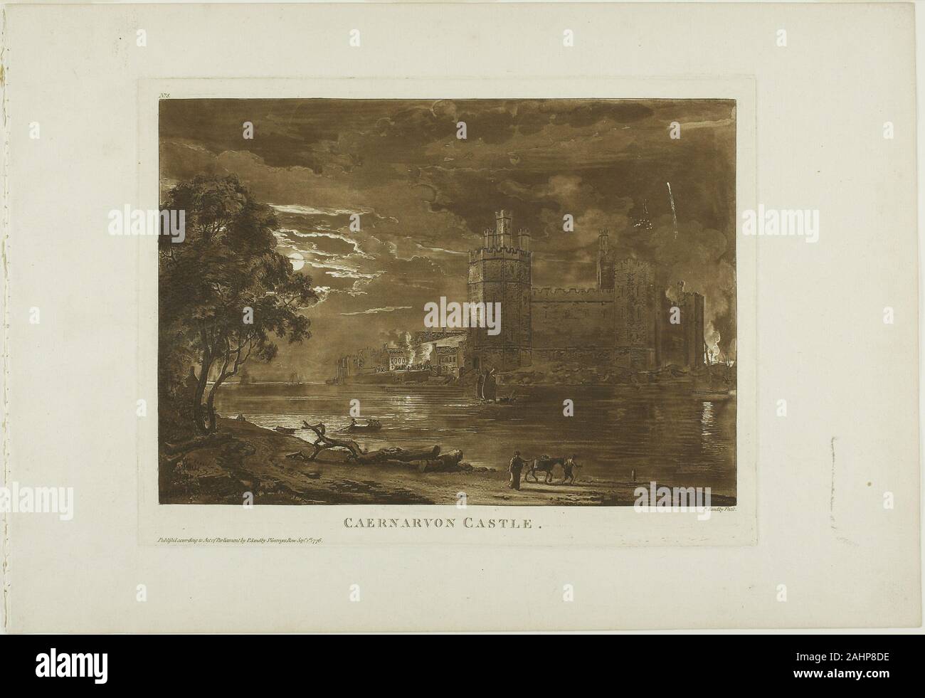 Paul Schränke. Caernarvon Castle. 1776. England. Radierung und Aquatinta in Rötel auf Elfenbein Bütten Stockfoto