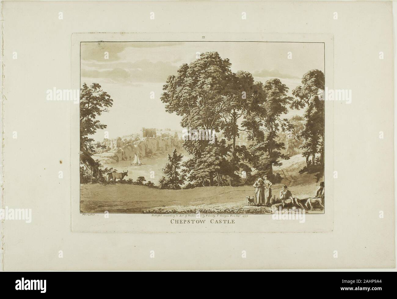 Paul Schränke. Chepstow Castle. 1776. England. Aquatinta auf Creme Bütten Stockfoto