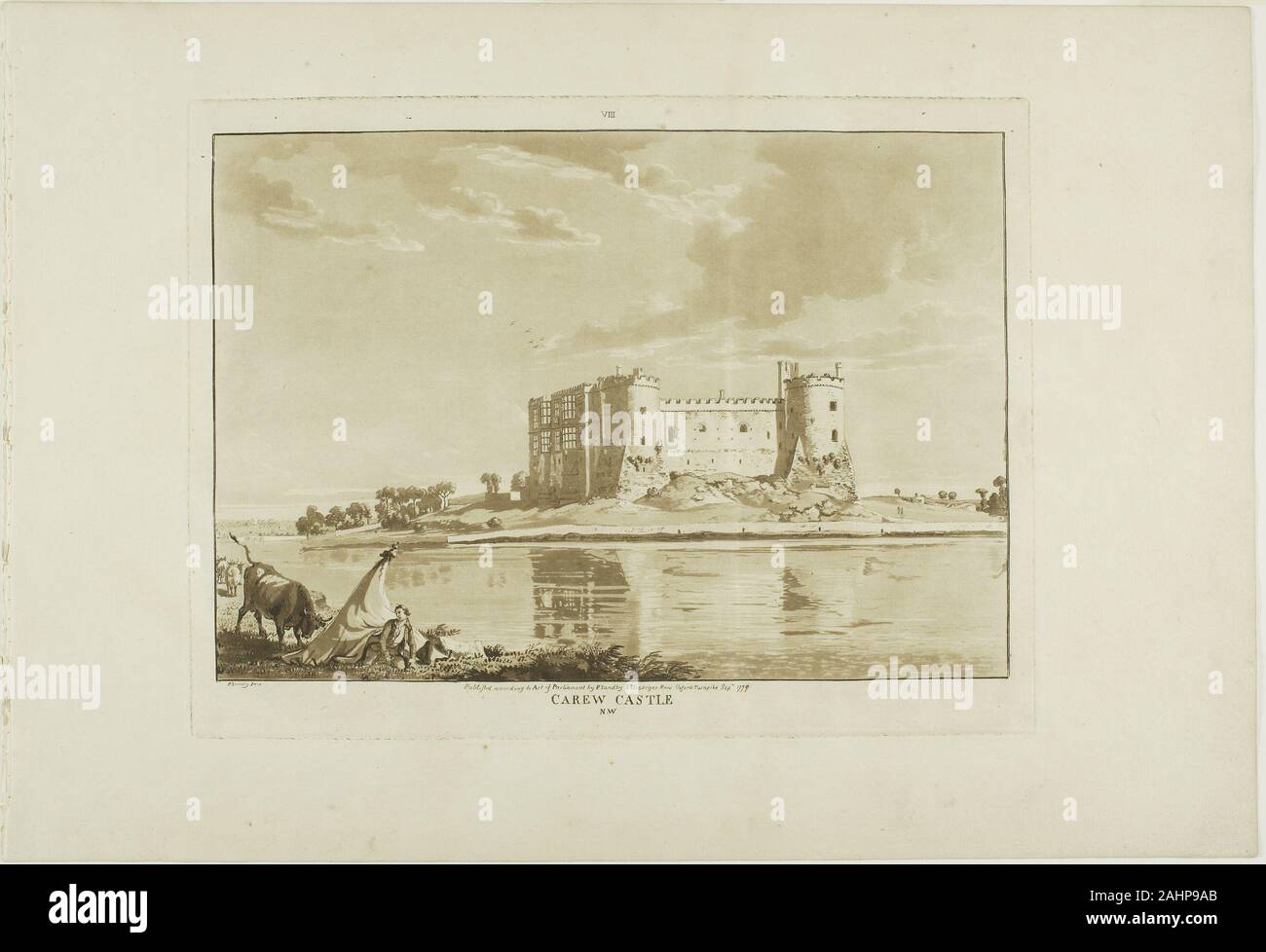 Paul Schränke. Carew Castle. 1776. England. Aquatinta auf Creme Bütten Stockfoto