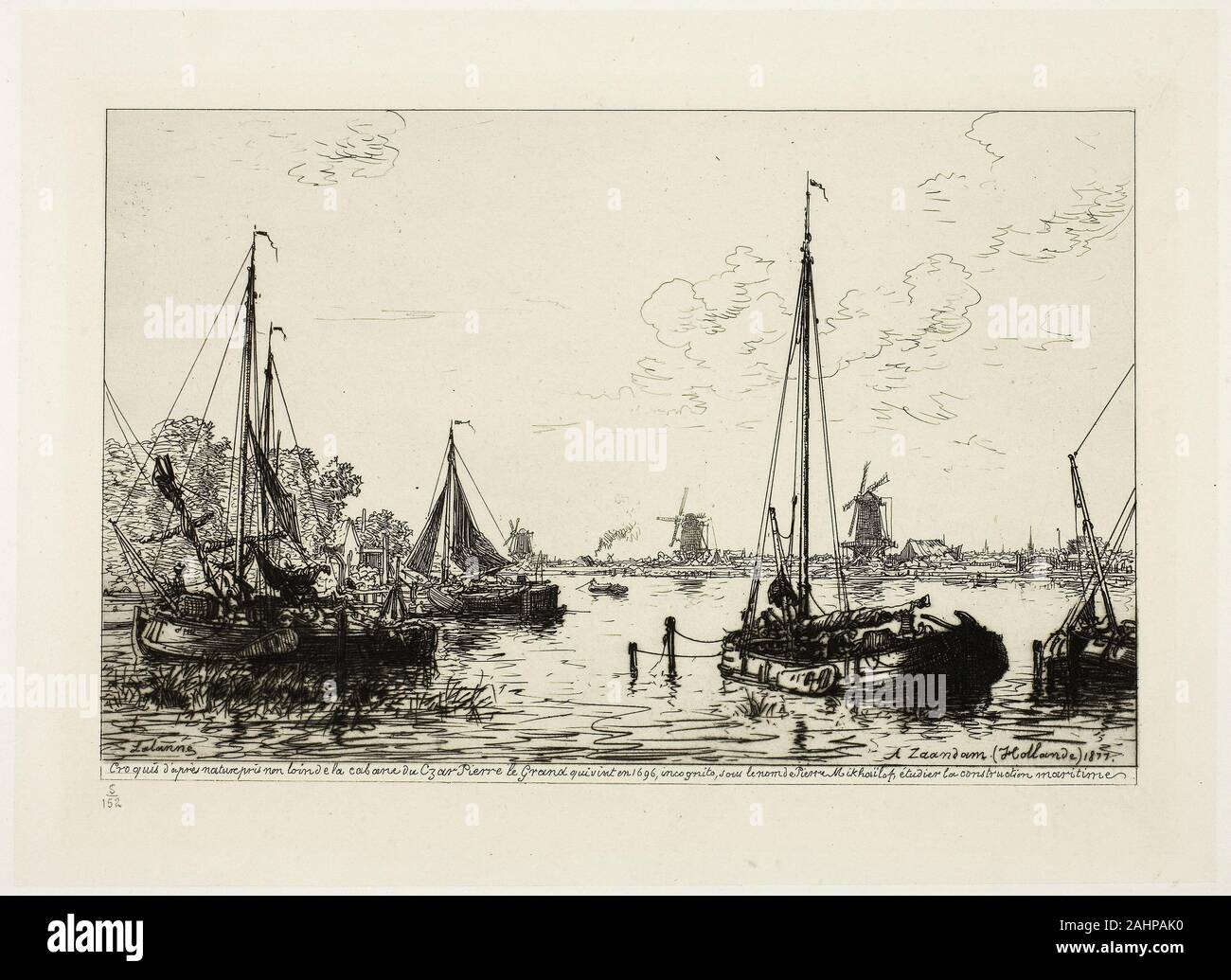 Maxime Lalanne. In Zaandam. 1877. Frankreich. Ätzen und Kaltnadelradierung auf Elfenbein China Papier, legte sich auf Elfenbein webte Papier Stockfoto