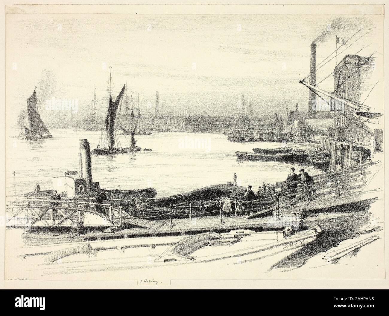 Thomas Robert Weise. West India Docks. 1895. England. Transfer Lithographie in Schwarz auf Creme Bütten Stockfoto