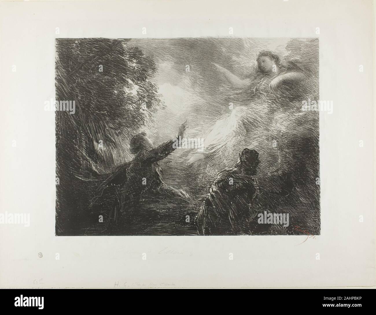 Henri Fantin-Latour. Die Fee der Alpen. 1873. Frankreich. Lithographie in Schwarz auf Elfenbein China Papier legte sich auf weißem Papier webten Die Fee der Alpen ist eines der vielen Themen, die fantin aus der Arbeit der Avant zeichnete-grade Komponist Robert Schumann (1810-1856). Die wichtige Beziehung der Deutschen Avantgarde Musik französische Kunst des späten neunzehnten Jahrhunderts wird besonders deutlich in der Arbeit der Fantin-Latour und Odilon Redon. Stockfoto