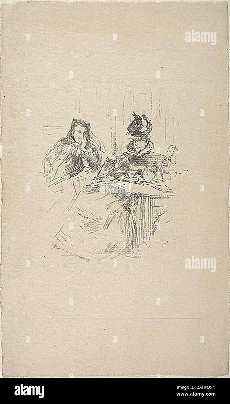 James McNeill Whistler. Tee am Nachmittag. 1897. In den Vereinigten Staaten. Transfer Lithographie in Schwarz auf Tan des Japanischen Pergament Stockfoto