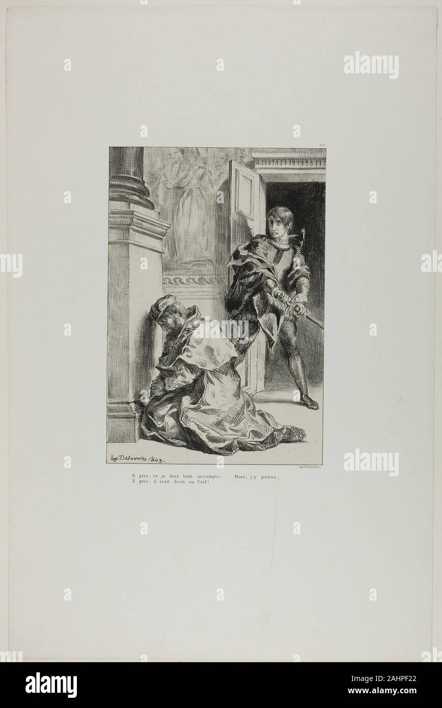 Eugène Delacroix. Weiler versucht, den König zu töten, Platte 8 von Weiler. 1843. Frankreich. Lithographie in Schwarz auf Weiß China Papier auf weißem Papier webten festgelegt Stockfoto