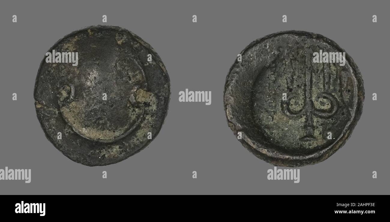 Antike Griechische. Münze zeigt eine Boeotian Schild. 196 v. Chr. - 146 v. Chr.. Das antike Griechenland. Bronze Stockfoto