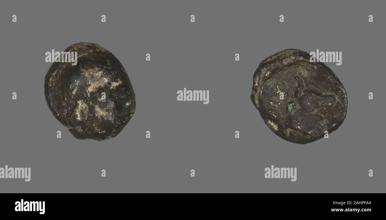 Antike Griechische. Münze, Laureate Kopf. 400 v. Chr. - 350 v. Chr.. Das antike Griechenland. Bronze Stockfoto