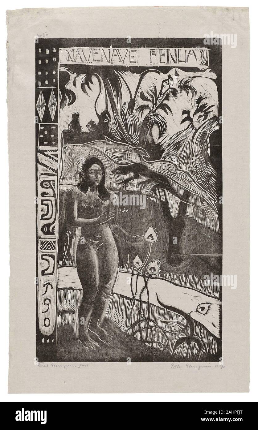 Paul Gauguin. Kirchenschiff nave fenua (herrliches Land), aus der Noa Noa Suite. 1893 - 1894. Frankreich. Holz-block Drucken in schwarzer Tinte auf Gräulich-elfenbein China Papier Stockfoto