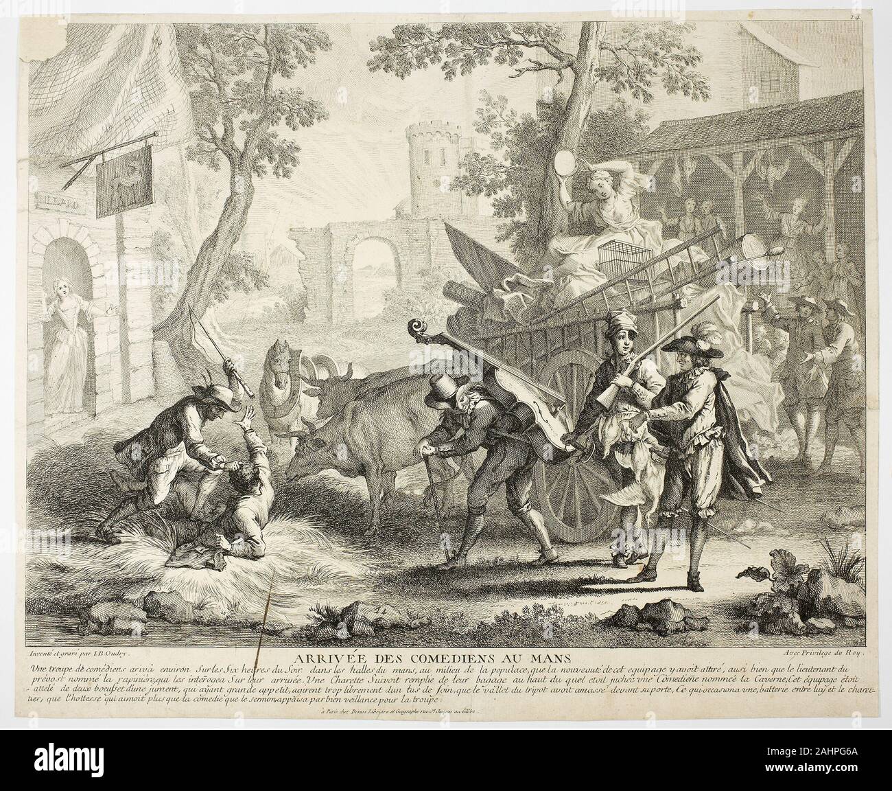 Jean-Baptiste Oudry. Ankunft der Komiker. 1706 - 1755. Frankreich. Radierung auf Papier Stockfoto