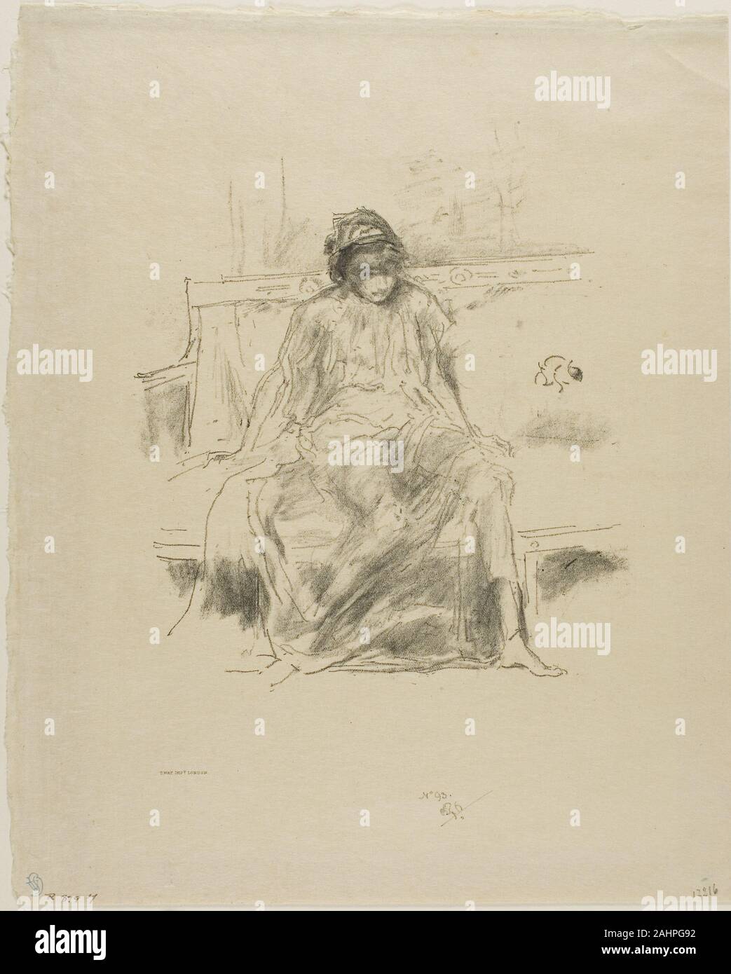 James McNeill Whistler. Die drapierte Figur, sitzt. 1893. In den Vereinigten Staaten. Transfer Lithographie mit stumping in schwarzer Tinte auf Tan des Japanischen Pergament Stockfoto