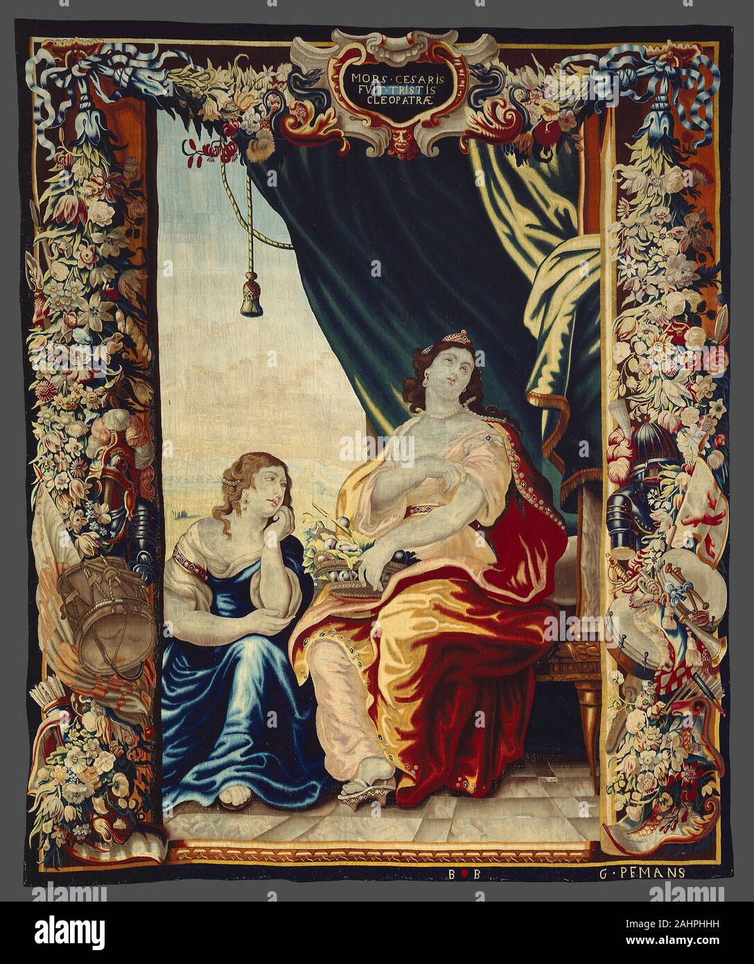 Geraert Peemans (Hersteller). Caesar's Tod macht Cleopatra Trauern aus der Geschichte von Cäsar und Kleopatra. 1675 - 1685. Flandern. Wolle und Seide, Schlitz und doppelte Verriegelung Gobelin-webart Stockfoto