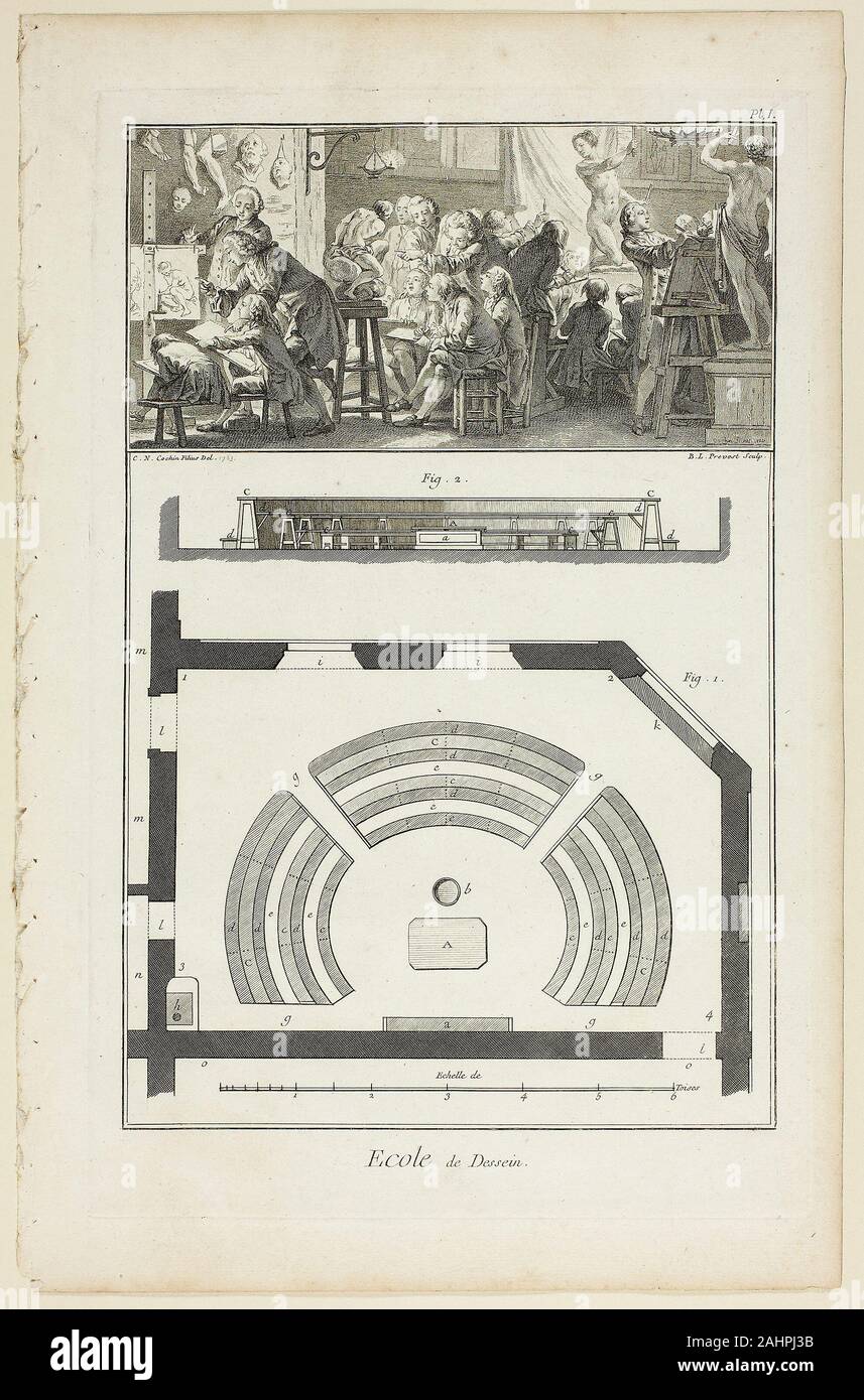 Benoît-Louis Prévost. Design Schule, von Encyclopédie. 1763. Frankreich. Radierung, mit Gravur, an den cremefarbenen Papier Stockfoto