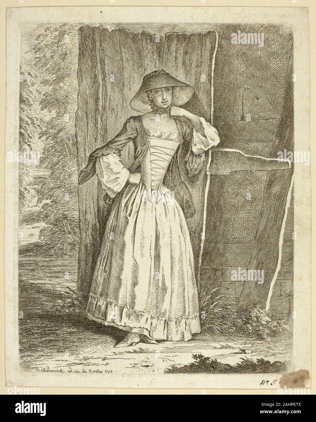 Daniel Nikolaus Chodowiecki. Miss Quantin stehen. 1758. Deutschland. Radierung auf Papier Stockfoto