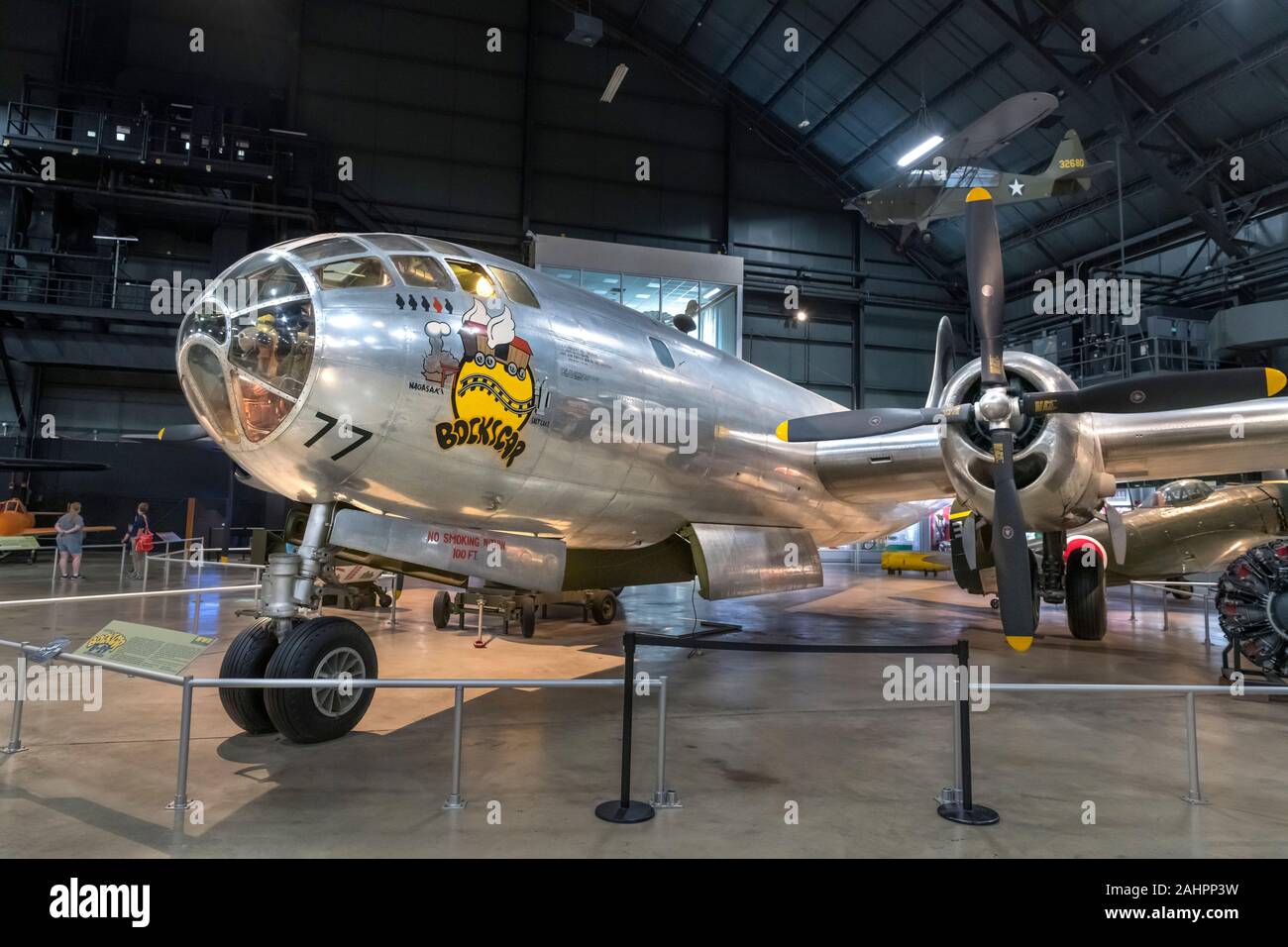 Bockscar, einen Weltkrieg II Boeing B-29 Superfortress, die den fetten Mann Atombombe auf Nagasaki, National Museum der United States Air Force, Dayton, Ohio, USA. Stockfoto