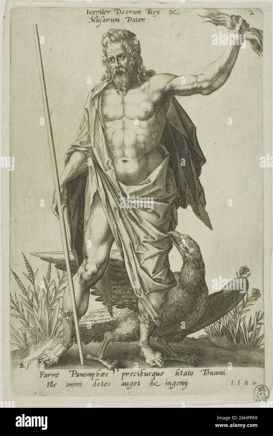 Robert Boissard. Jupiter, Platte 2 von Parnassus Bizeps. 1601. Frankfurt/Oder. Gravur in Schwarz auf Elfenbein Bütten Stockfoto
