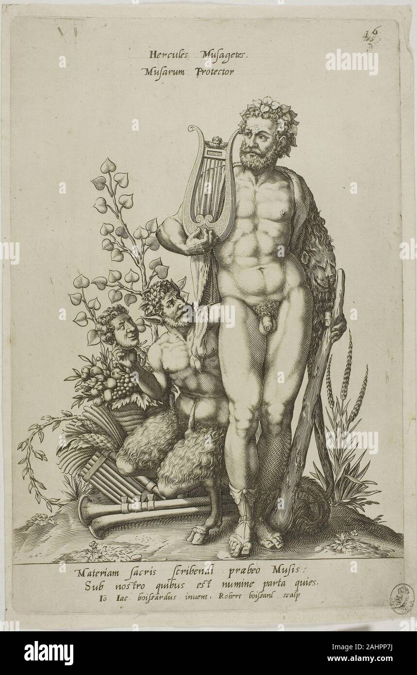 Robert Boissard. Hercules, Platte 16 von Parnassus Bizeps. 1601. Frankfurt/Oder. Gravur in Schwarz auf Elfenbein Bütten Stockfoto