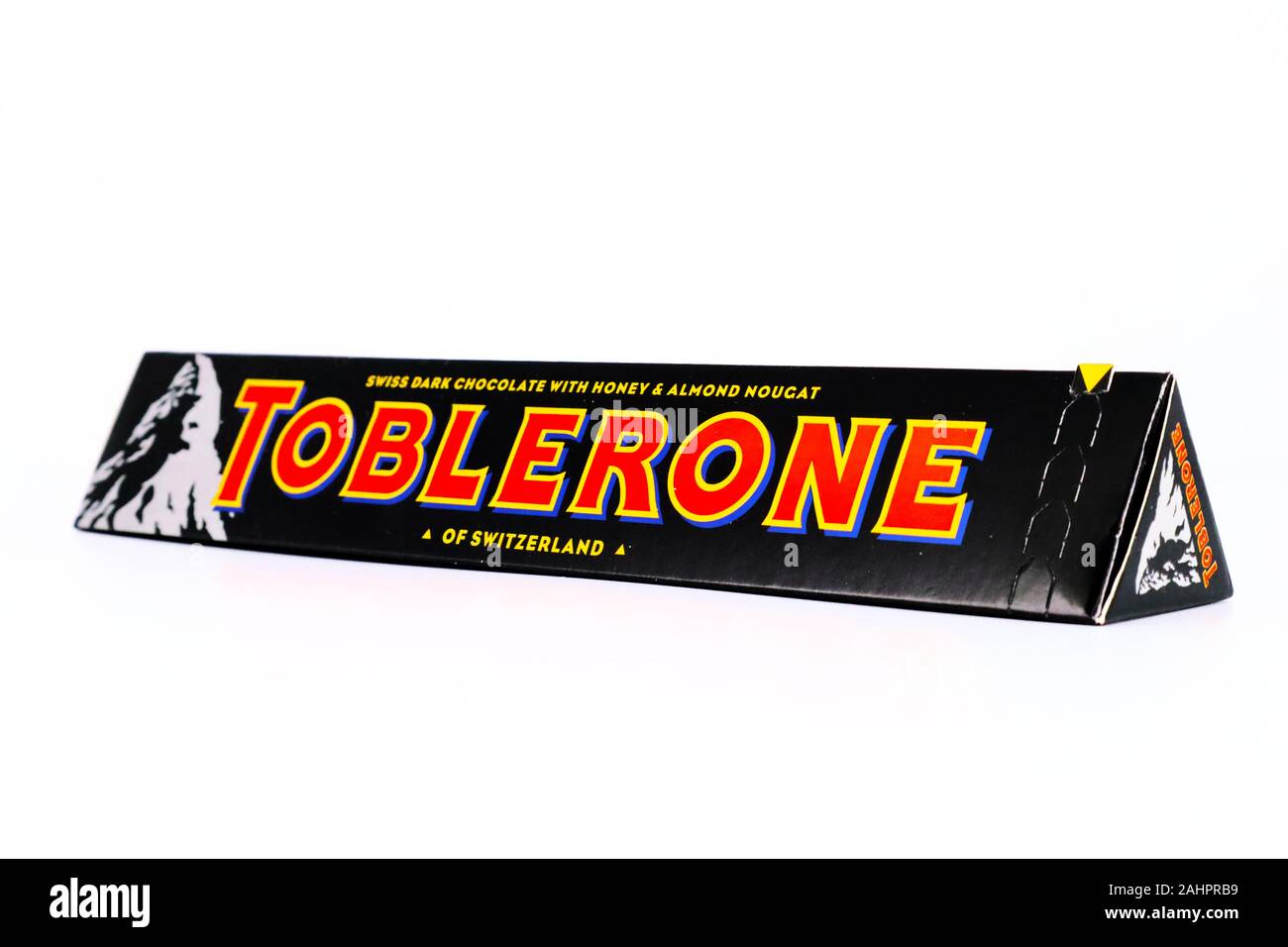 TOBLERONE Schweizer Schokolade mit Honig und Mandel Nougat. TOBLERONE ist  eine Schweizer Schokolade produziert von Mondelez Stockfotografie - Alamy