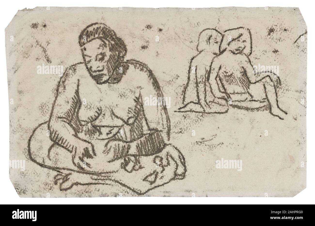 Paul Gauguin. Sitzende Frau (um die Malerei Schwester der Liebe). 1902. Frankreich. Transfer Zeichnung in schwarzer Tinte auf Elfenbein webte Papier Stockfoto