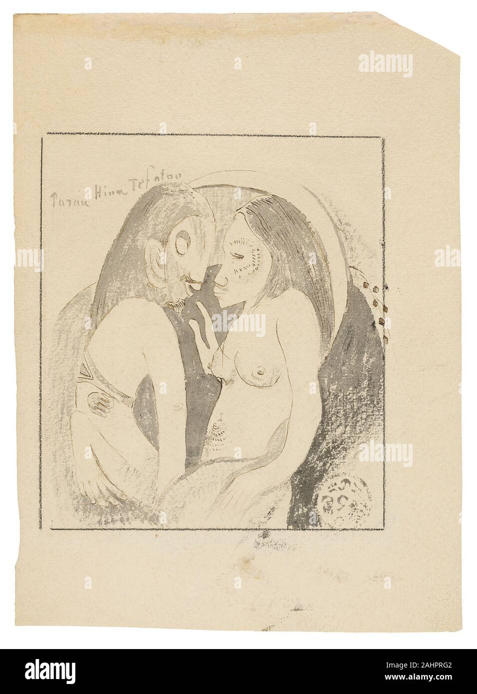 Paul Gauguin. Parau Hina Tefatou (Worte zwischen Göttin des Mondes und der Erde). 1893 - 1894. Frankreich. Pinsel in Grau und Braun waschen und Stift Tinte (ursprünglich Lila, est.), mit schwarzer Kreide hergestellt, auf stark strukturierte Elfenbein webte Papier Stockfoto