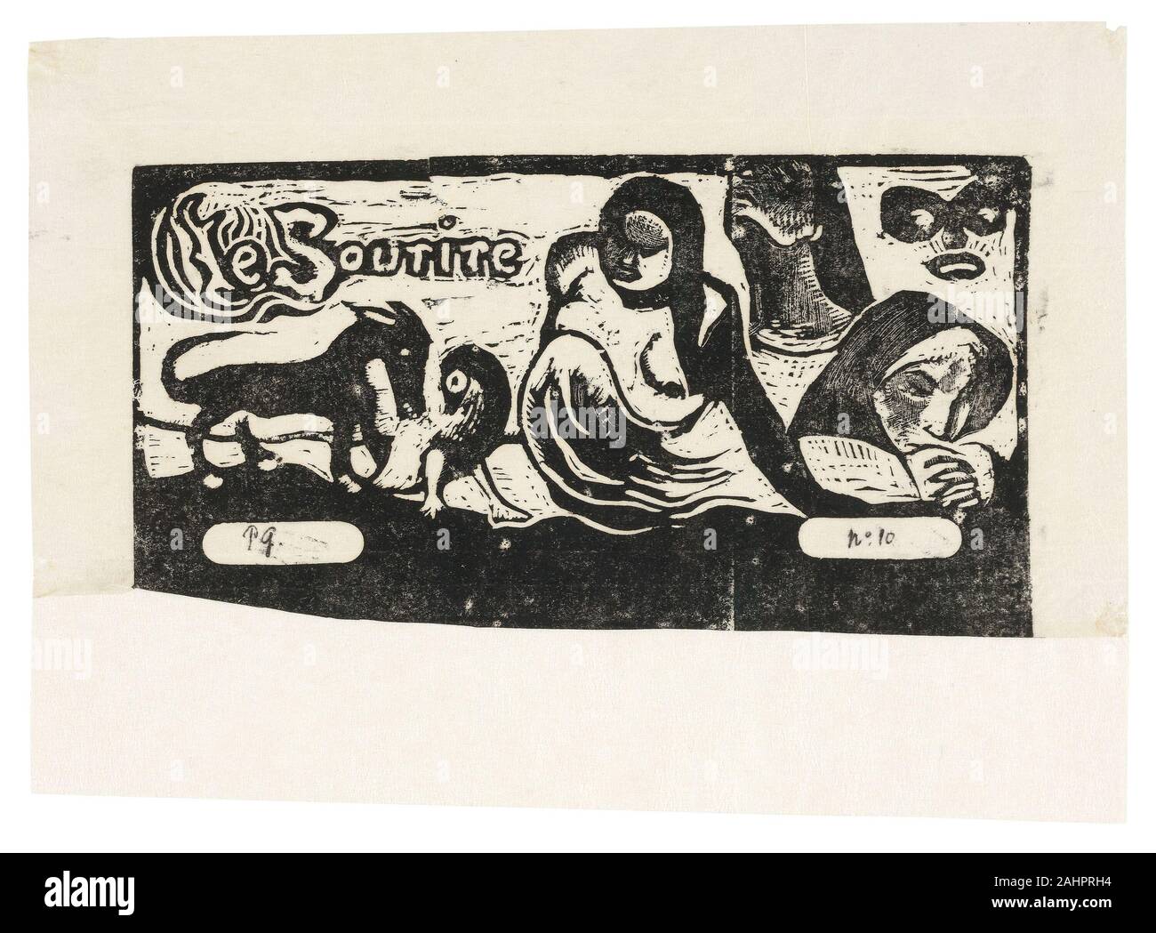 Paul Gauguin. Drei Personen, eine Maske, ein Fuchs und ein Vogel, Oberteil für Le Sourire. 1899. Frankreich. Holz-block Drucken in schwarzer Tinte auf dünnen Elfenbein des Japanischen Papier Stockfoto