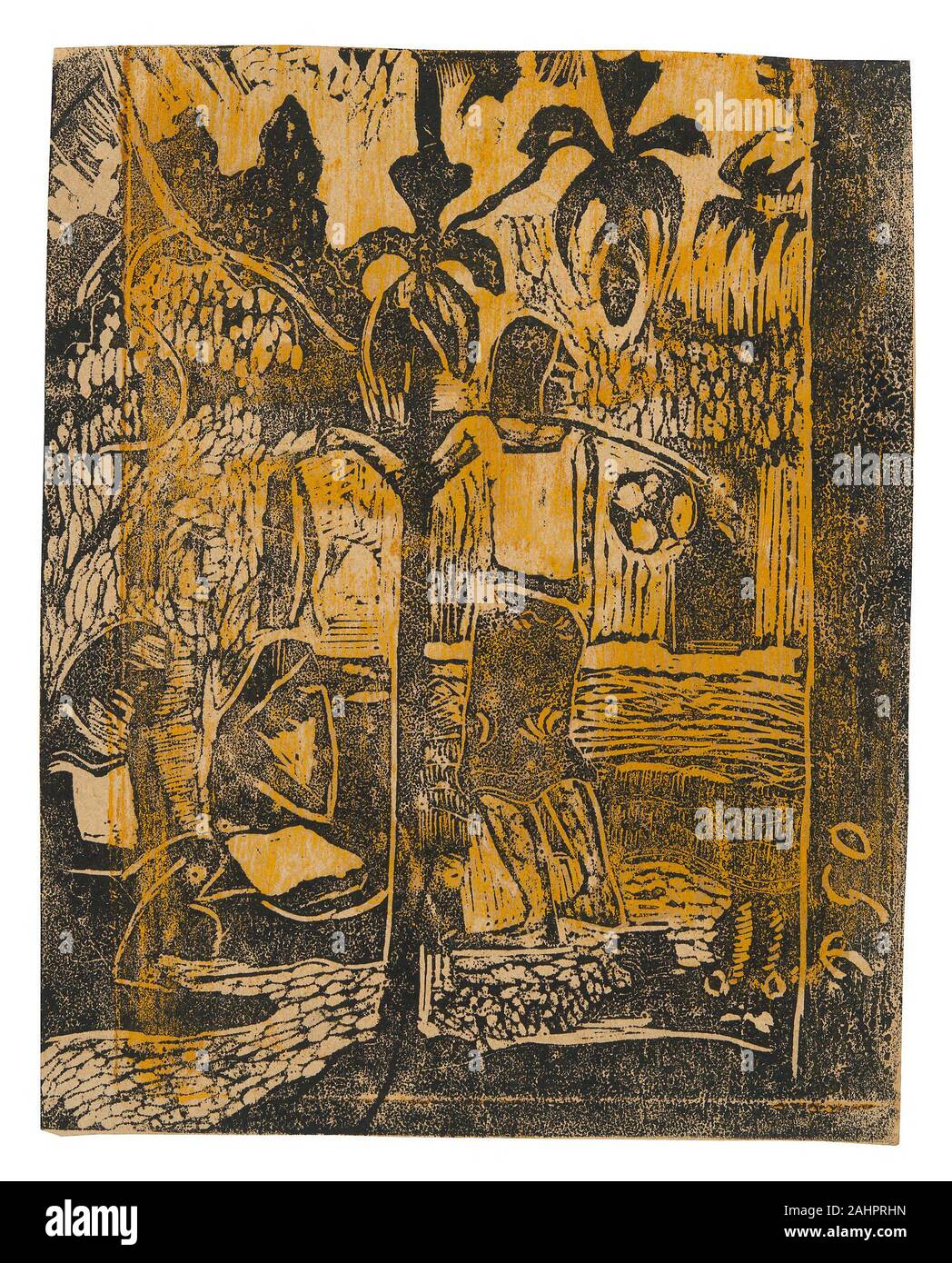 Paul Gauguin. Noa Noa (Duft). 1894 - 1895. Frankreich. Holz-Block schwarz drucken Tinte, über Lösungsmittel verdünnt und selektiv angewendet Ockergelb Tinte, auf Creme webte Papier Stockfoto