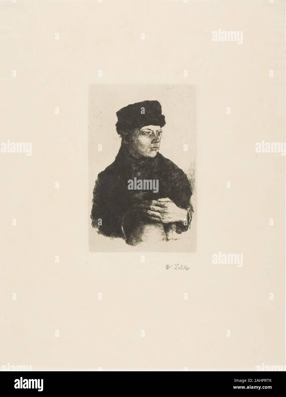 Wilhelm Leibl. Bauernjunge mit Krug. 1875 - 1877. Deutschland. Ätzung auf Creme pergament Papier Stockfoto