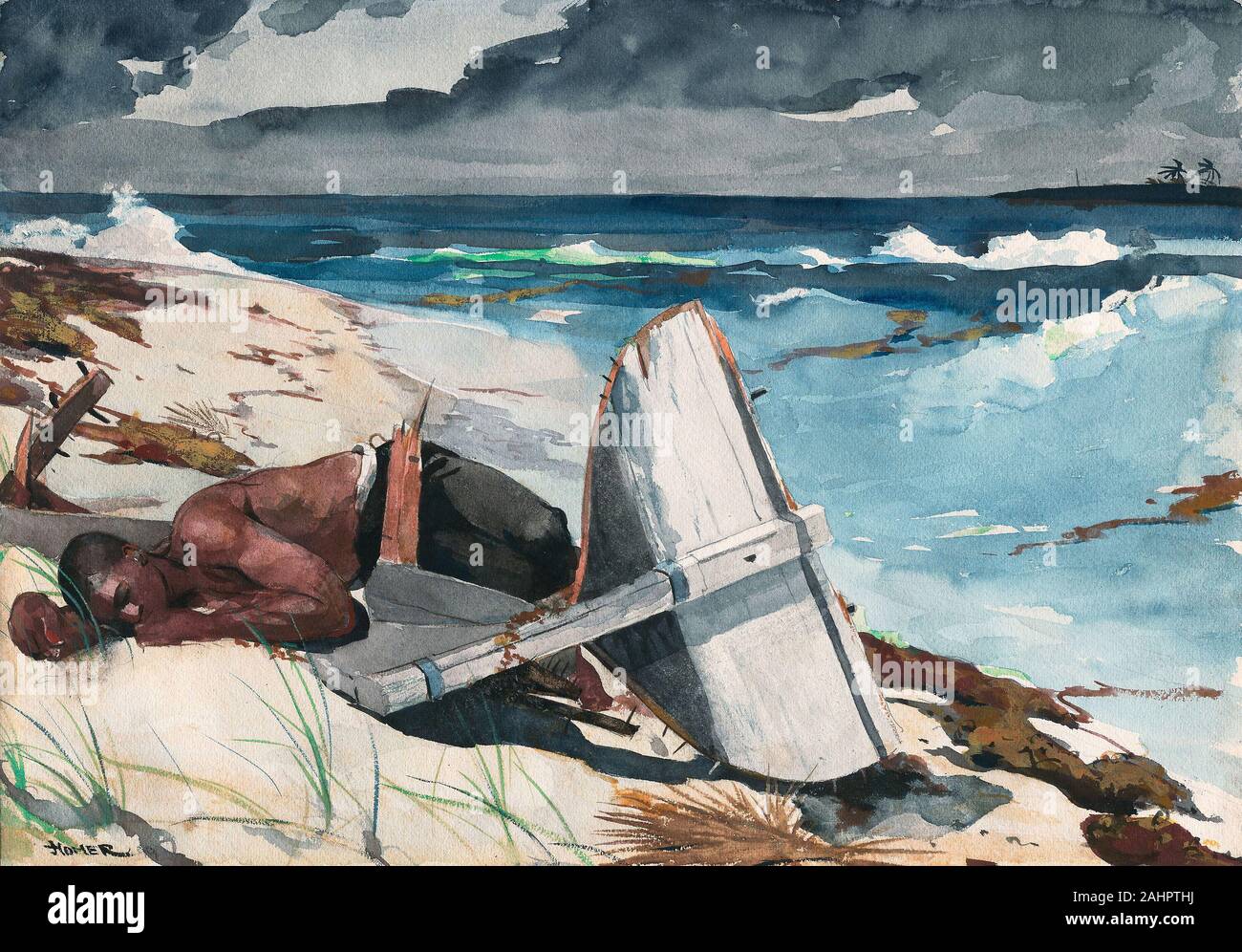 Winslow Homer. Nach dem Hurrikan, Bahamas. 1899. In den Vereinigten Staaten. Transparente Aquarell, mit einem Hauch von opak Aquarell, Wiedervernässung, Blotting und Schaben, über Graphit, auf mäßig dick, mäßig strukturierten (twill Textur auf verso), Elfenbein webte Papier als Amerikas Master von Aquarell verehrt, Winslow Homer nicht beginnen, die in der Mittleren bis reifen Alter von dreißig - sieben. Als Aquarellist, Homer angepasst, seine Praxis in den verschiedenen Orten, die er besucht. Seine Aufenthalte in den Tropen nahm ihn auf die Bahamas, Bermuda, Kuba, und an verschiedenen Orten in Florida. In jeder neuen Umgebung, Th Stockfoto