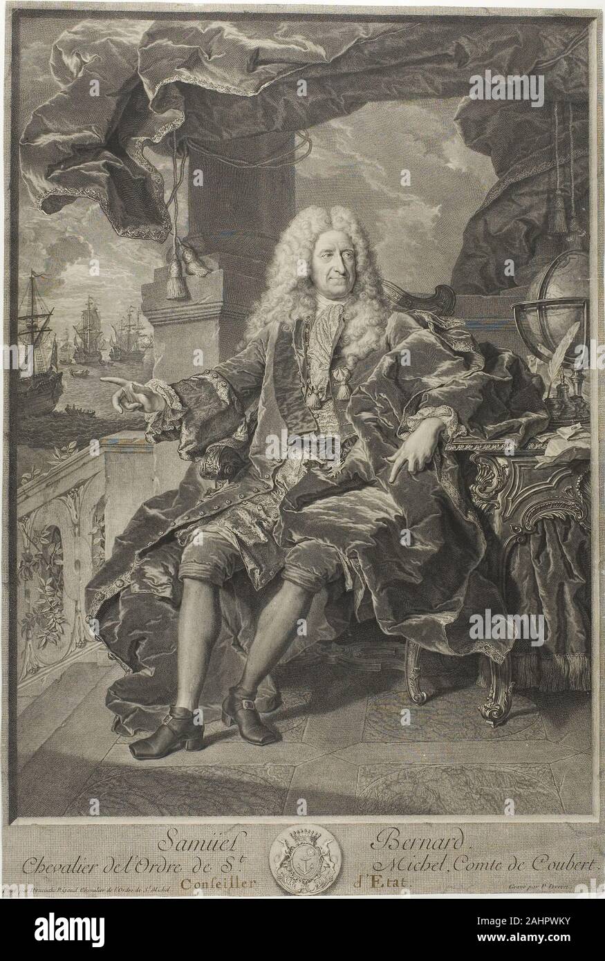 Pierre-Imbert Drevet. Porträt von Samuel Bernard, Berater des Staates. 1729. Frankreich. Gravur auf Elfenbein Bütten Stockfoto