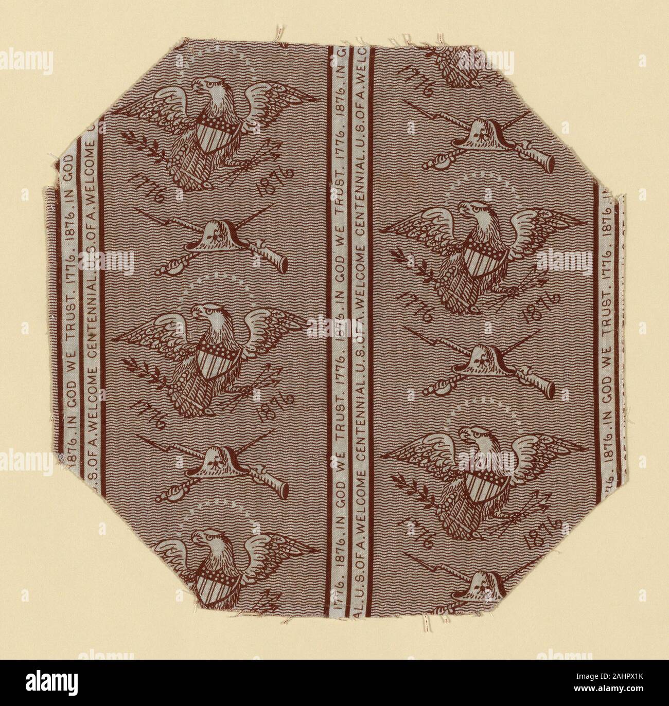 Fragment. 1801 - 1900. In den Vereinigten Staaten. Baumwolle, in Leinwandbindung; gedruckte Stockfoto