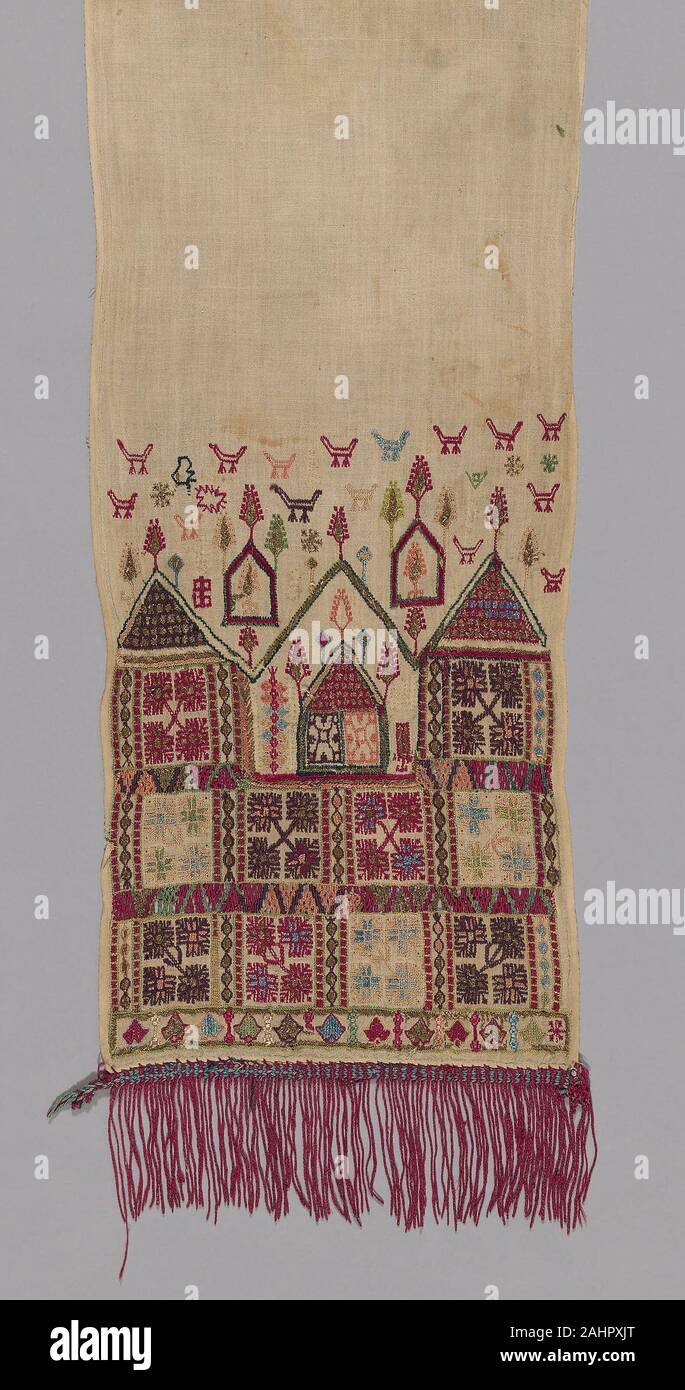 Handtuch. Griechenland. Seide, in Leinwandbindung bestickt mit Stammzellen Stitch, zweiseitige geflochtene Spanisch Stich Stockfoto