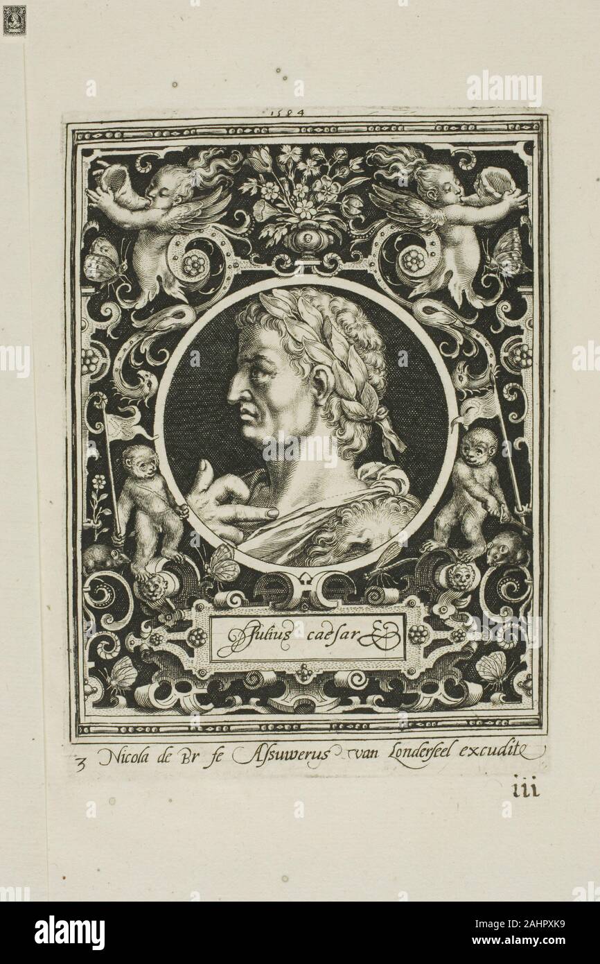 Nicolaes de Bruyn. Julius Caesar, Platte drei von neun Glaubenshelden. 1594. Flandern. Gravur in Schwarz auf Creme Bütten Stockfoto