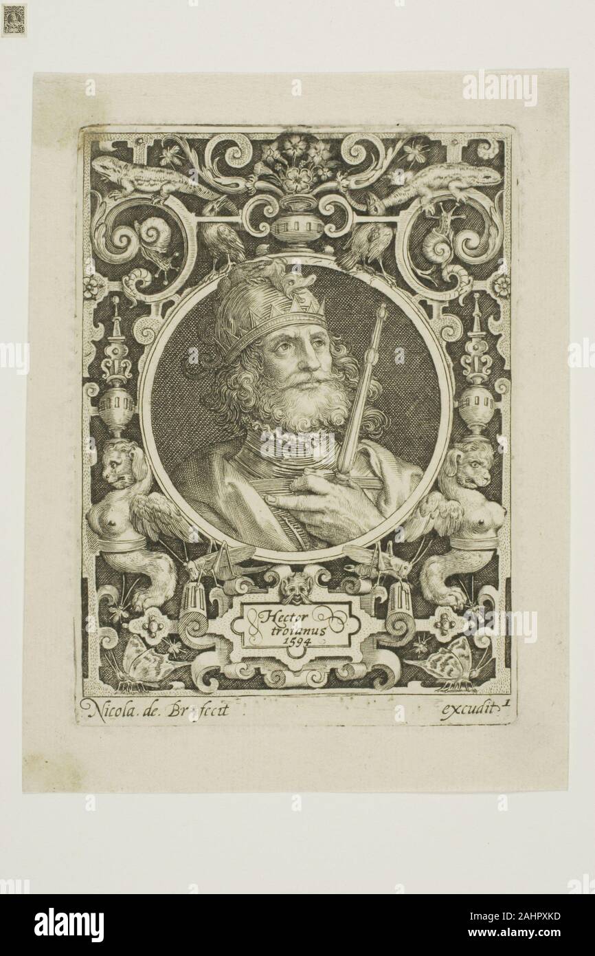 Nicolaes de Bruyn. Hector von Troy, Platte aus der Neun Glaubenshelden. 1594. Flandern. Gravur in Schwarz auf Creme Bütten Stockfoto