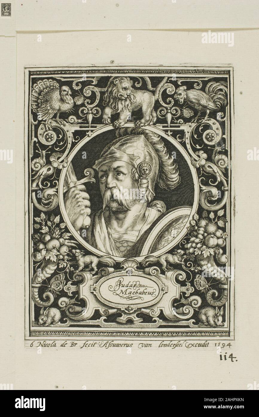 Nicolaes de Bruyn. Judas Macabee, Platte sechs von neun Glaubenshelden. 1594. Flandern. Gravur in Schwarz auf Creme Bütten Stockfoto
