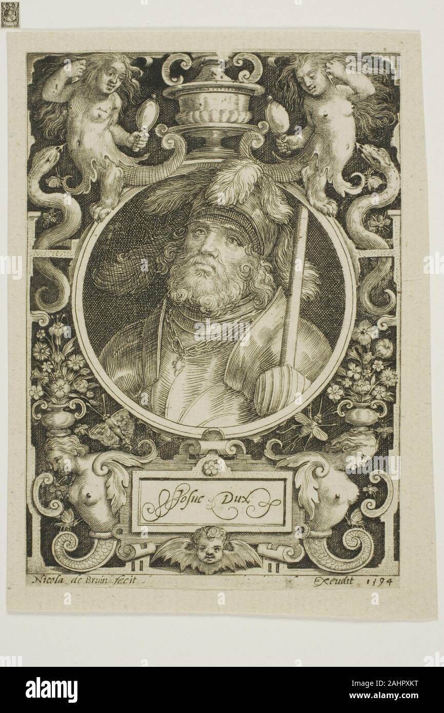 Nicolaes de Bruyn. Joshua, Platte vier von neun Glaubenshelden. 1594. Flandern. Gravur in Schwarz auf Creme Bütten, Trinkgeld zu Creme Bütten Stockfoto