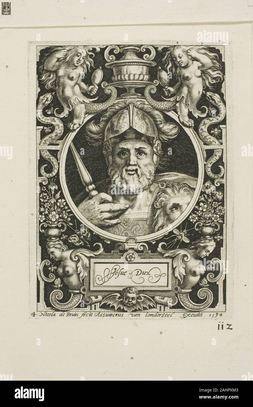 Nicolaes de Bruyn. Joshua, Platte vier von neun Glaubenshelden. 1594. Flandern. Gravur in Schwarz auf Creme Bütten Stockfoto