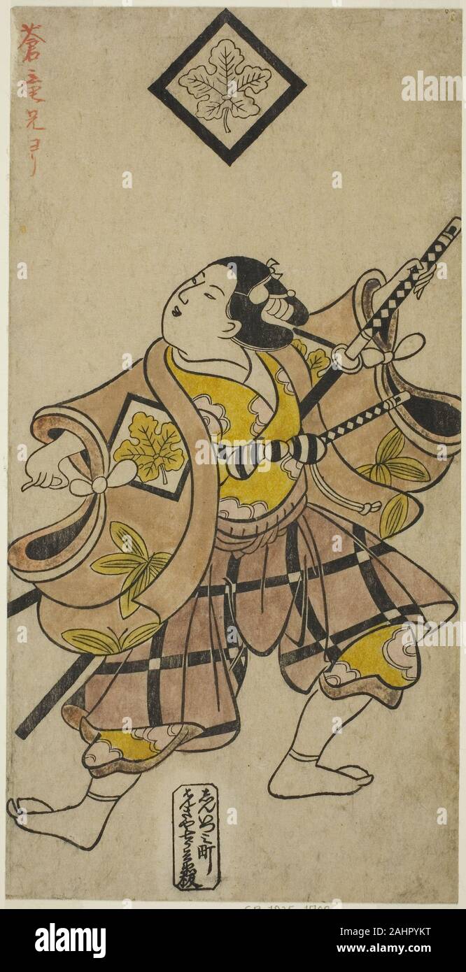 Torii Kiyonobu I der Schauspieler Shinomiya Heihachi I. 1698 - 1708. Japan. Hand - farbige Holzschnitt; hosoban, tan-e Stockfoto