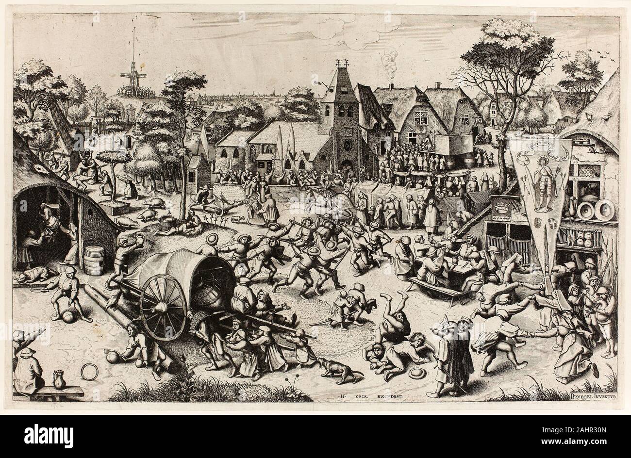 Johannes van Doetecum, der Ältere. Die Kirmes von Saint George. 1554 - 1564. Flandern. Radierung auf Elfenbein Bütten Stockfoto