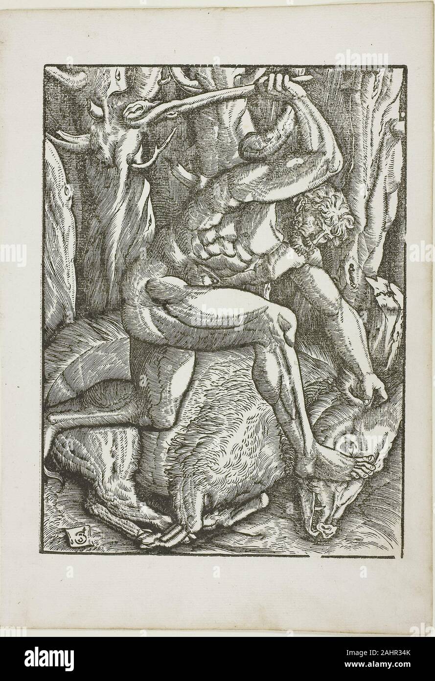 Gabriel Lachs. Die Arbeiten des Herkules Herkules Unterwerfen der Erymanthian Eber. 1523 - 1533. Frankreich. Holzschnitt auf Papier Stockfoto